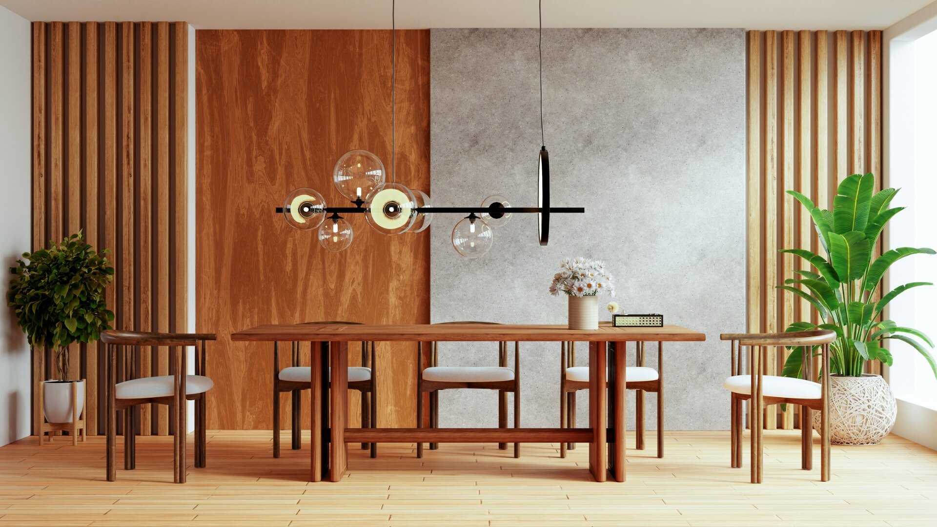 Salle à manger avec une lampe « Spoutnik » extravagante