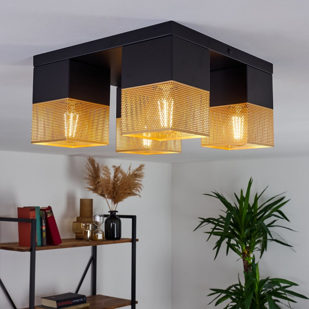 Plafonnier Armenie Or, Laiton, Noir, 4 lumières main product photo