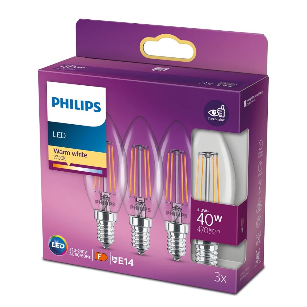 LED 3er Pack E14 40 Watt 2700 Kelvin 470 Lumen Philips main product photo