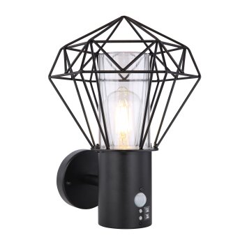 Lampe d'extérieur Globo HORACE Noir, 1 lumière, Détecteur de mouvement