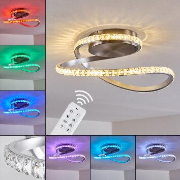 Plafonnier Saginaw LED Nickel mat, 1 lumière, Télécommandes, Changeur de couleurs