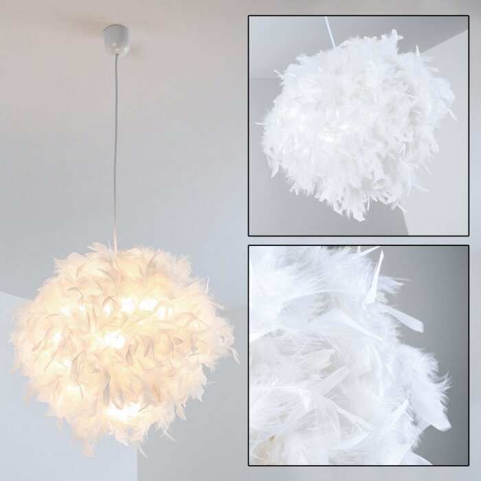 Suspension Skaulo moderne avec abat-jour rond 45 cm blanc en plumes, hauteur réglable au montage