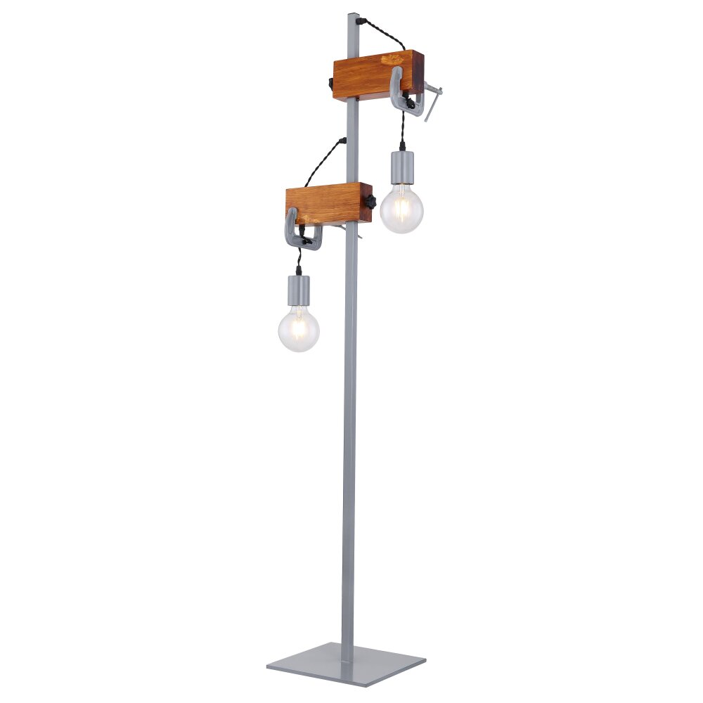 Lampadaire Globo LUDI Gris, Bois foncé, 2 lumières main product photo
