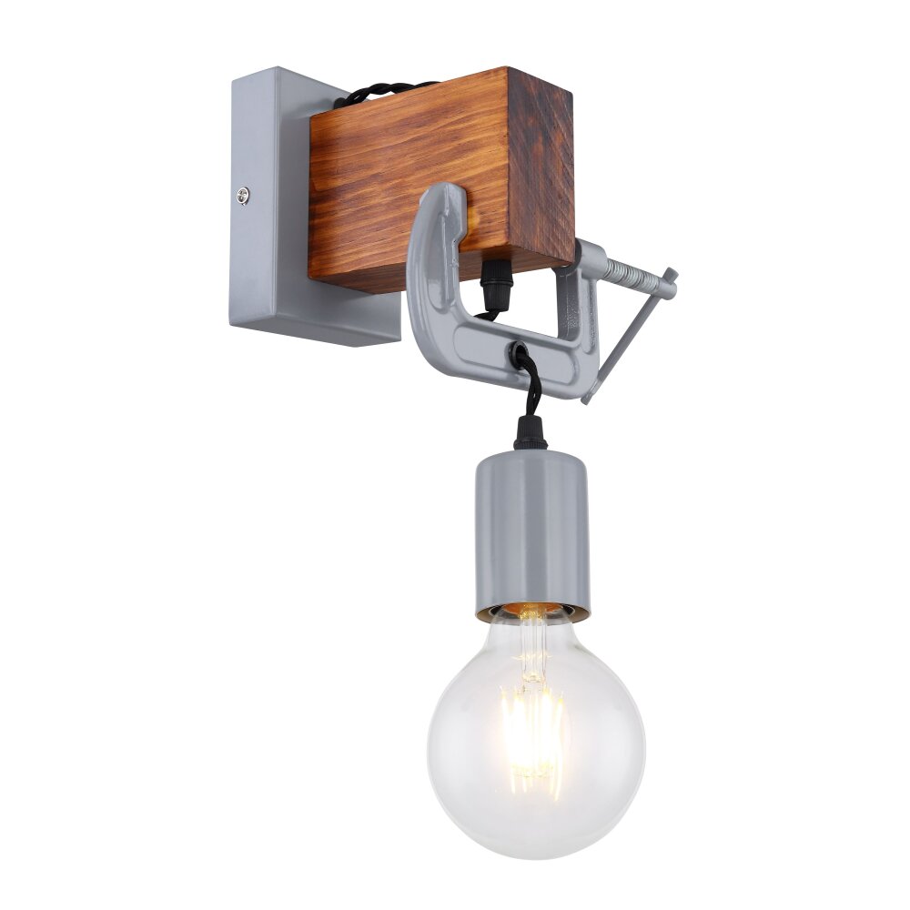 Applique murale Globo LUDI Gris, Bois foncé, 1 lumière main product photo
