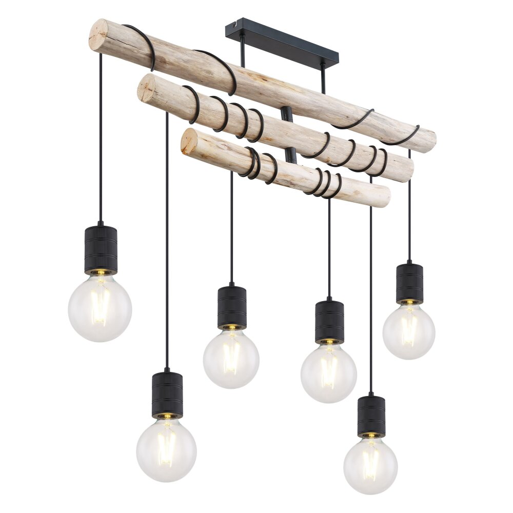 Plafonnier Globo HERMINE Bois clair, Noir, 6 lumières main product photo