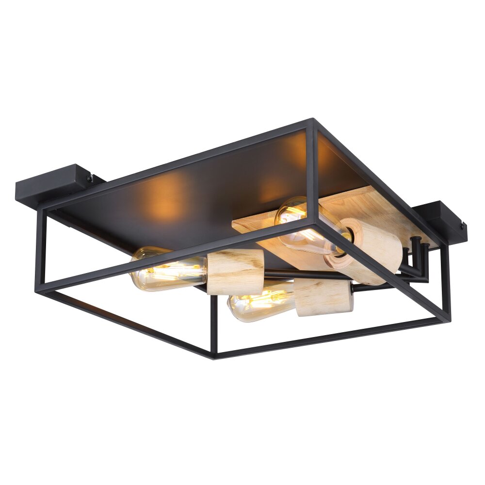 Plafonnier Globo HAGAR Bois clair, Noir, 3 lumières main product photo