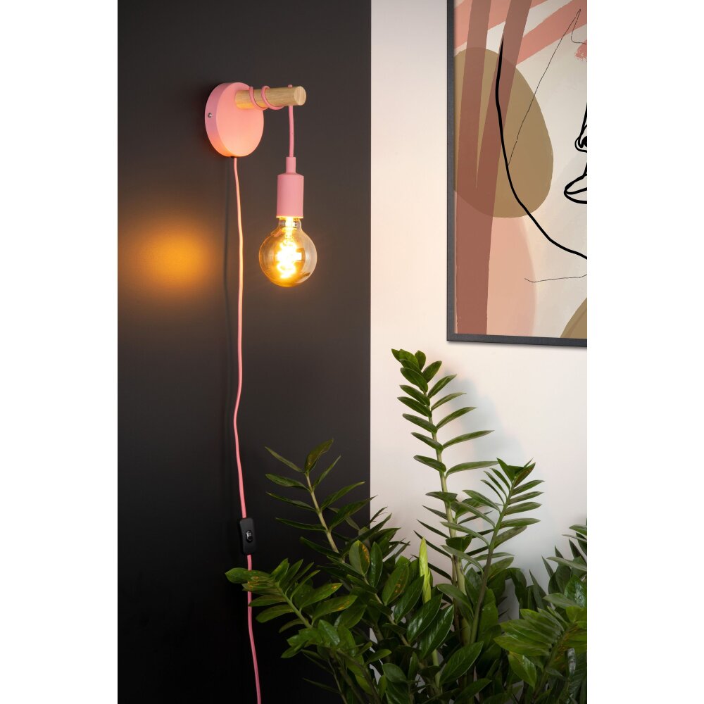 Applique murale Lucide Pola Bois foncé, Rose, 1 lumière main product photo