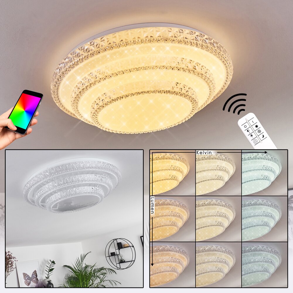 Plafonnier Roseto LED Transparent, Blanc, 1 lumière, Télécommandes main product photo