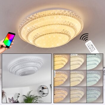 Plafonnier Roseto LED Transparent, Blanc, 1 lumière, Télécommandes