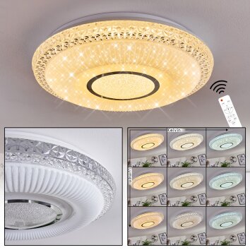 Plafonnier Avoriaz LED Transparent, Blanc, 1 lumière, Télécommandes