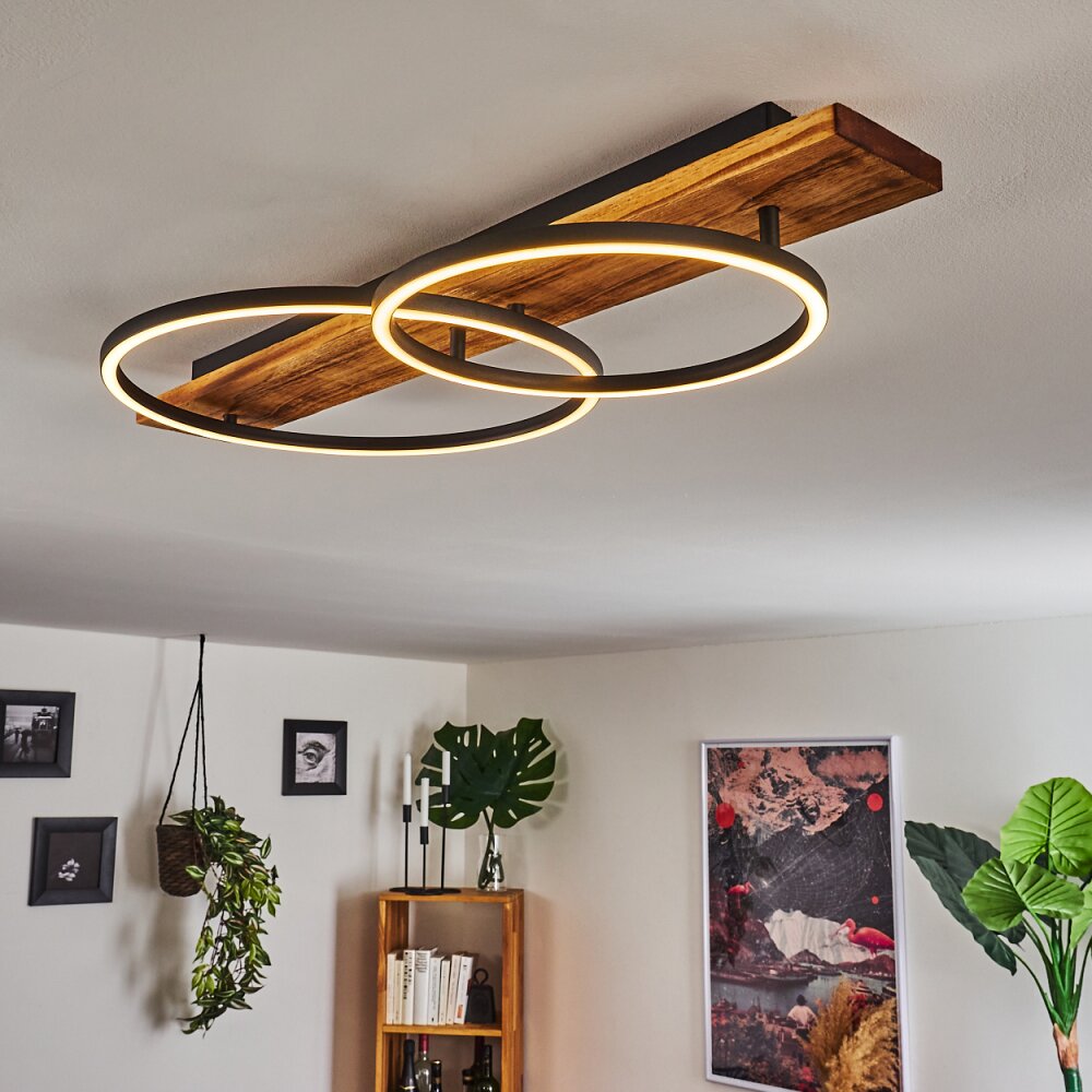 Plafonnier Pompu LED Bois foncé, Noir, 2 lumières main product photo