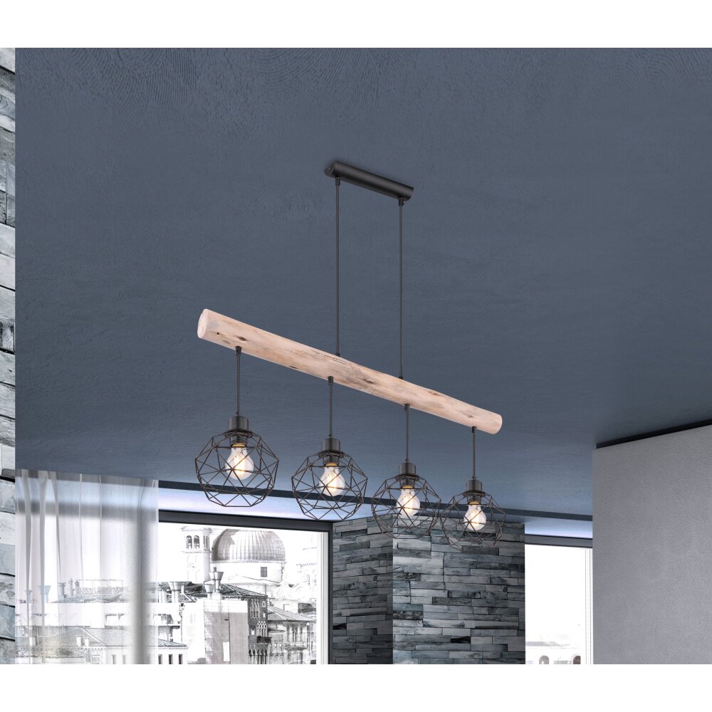 Suspension Globo THEODOR Bois clair, Noir, 4 lumières main product photo