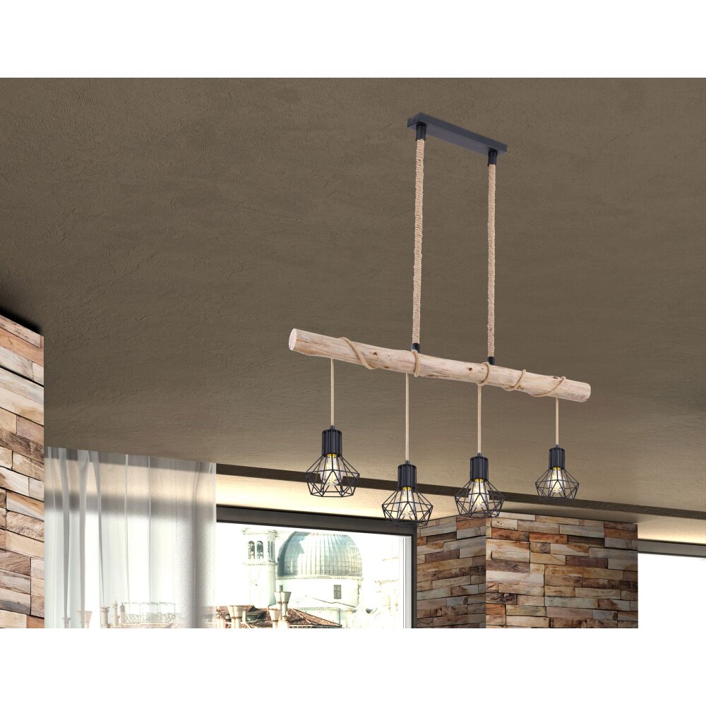 Suspension Globo PRISKA Brun, Bois clair, Noir, 4 lumières main product photo