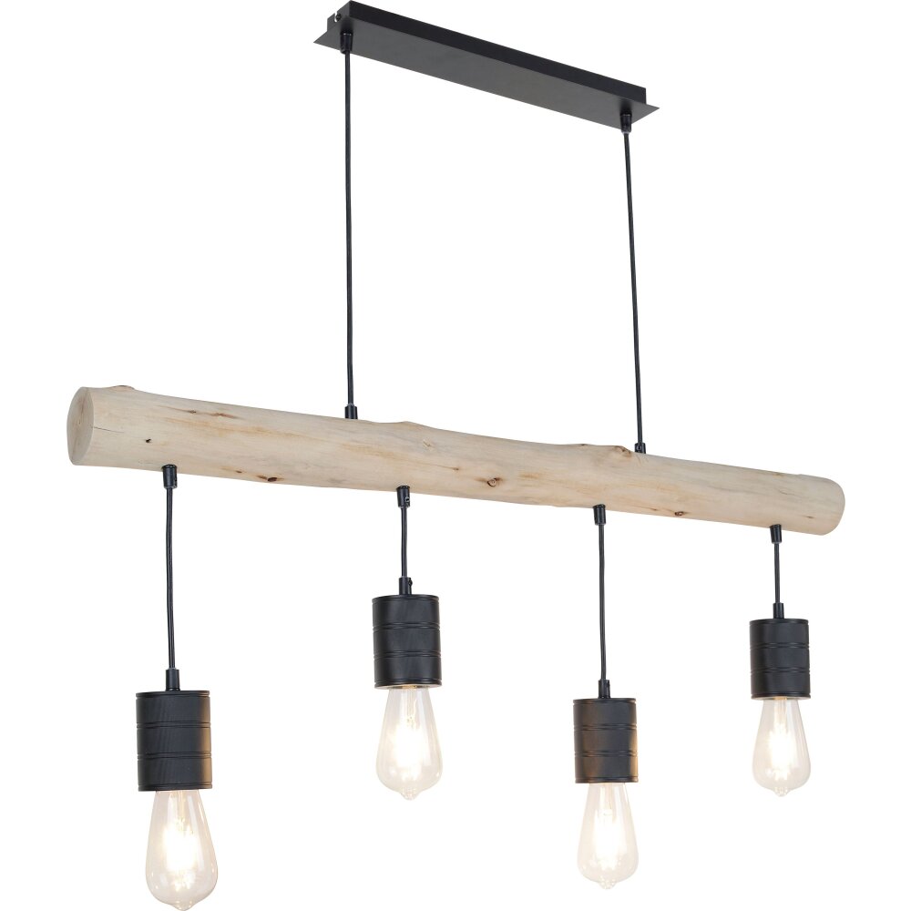 Suspension Globo HERMINE Brun, Bois clair, Noir, 4 lumières main product photo