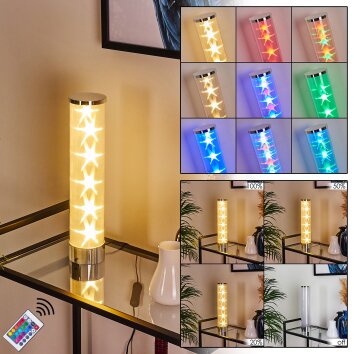 Lampe de table Hatara LED Chrome, 1 lumière, Télécommandes, Changeur de couleurs