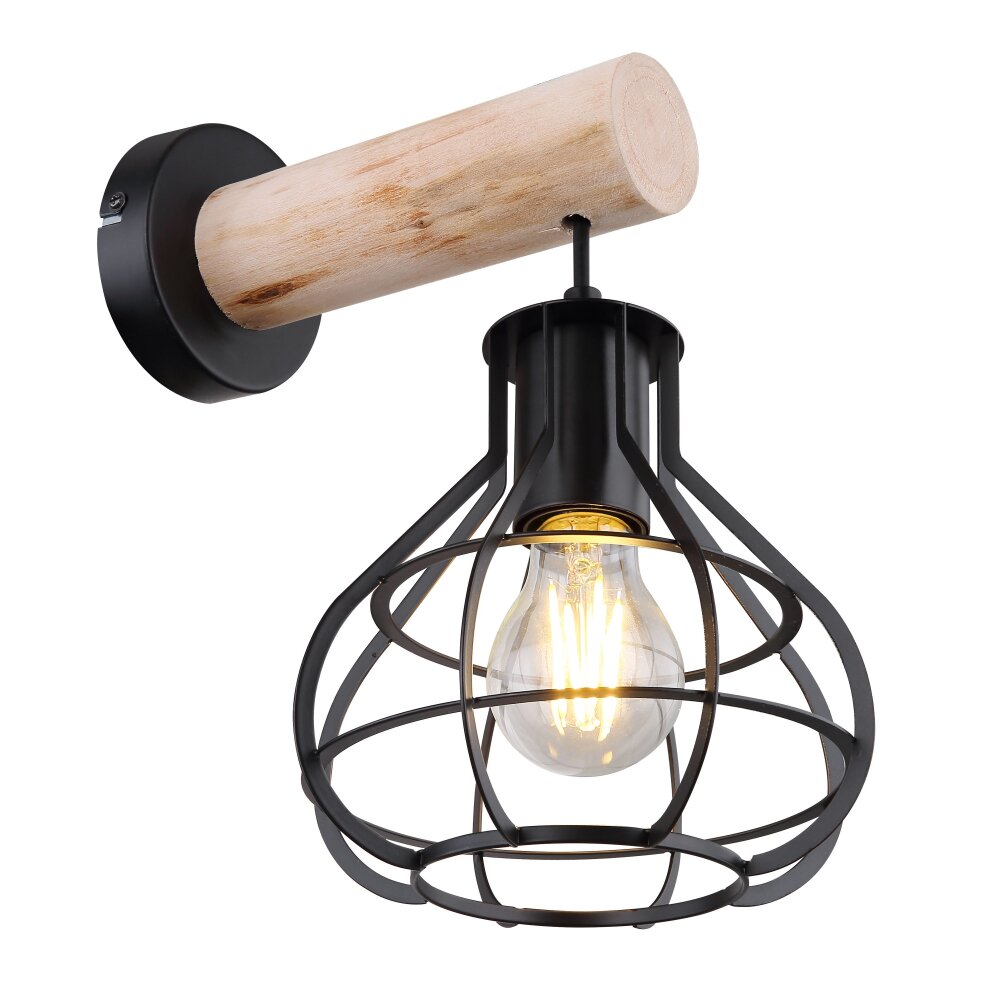 Applique murale Globo CLASTRA Bois clair, Noir, 1 lumière main product photo