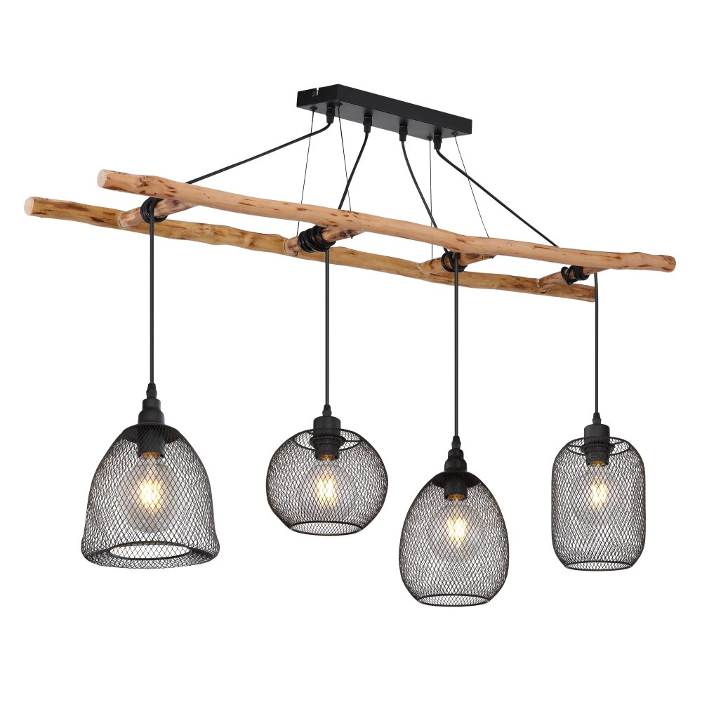 Suspension Globo LIONI Bois clair, Noir, 4 lumières main product photo
