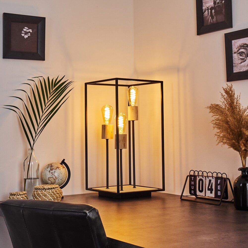 Lampe de table Salla Bois clair, Noir, 3 lumières main product photo