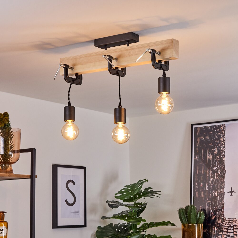 Suspension Hautahi Bois clair, Noir, 3 lumières main product photo
