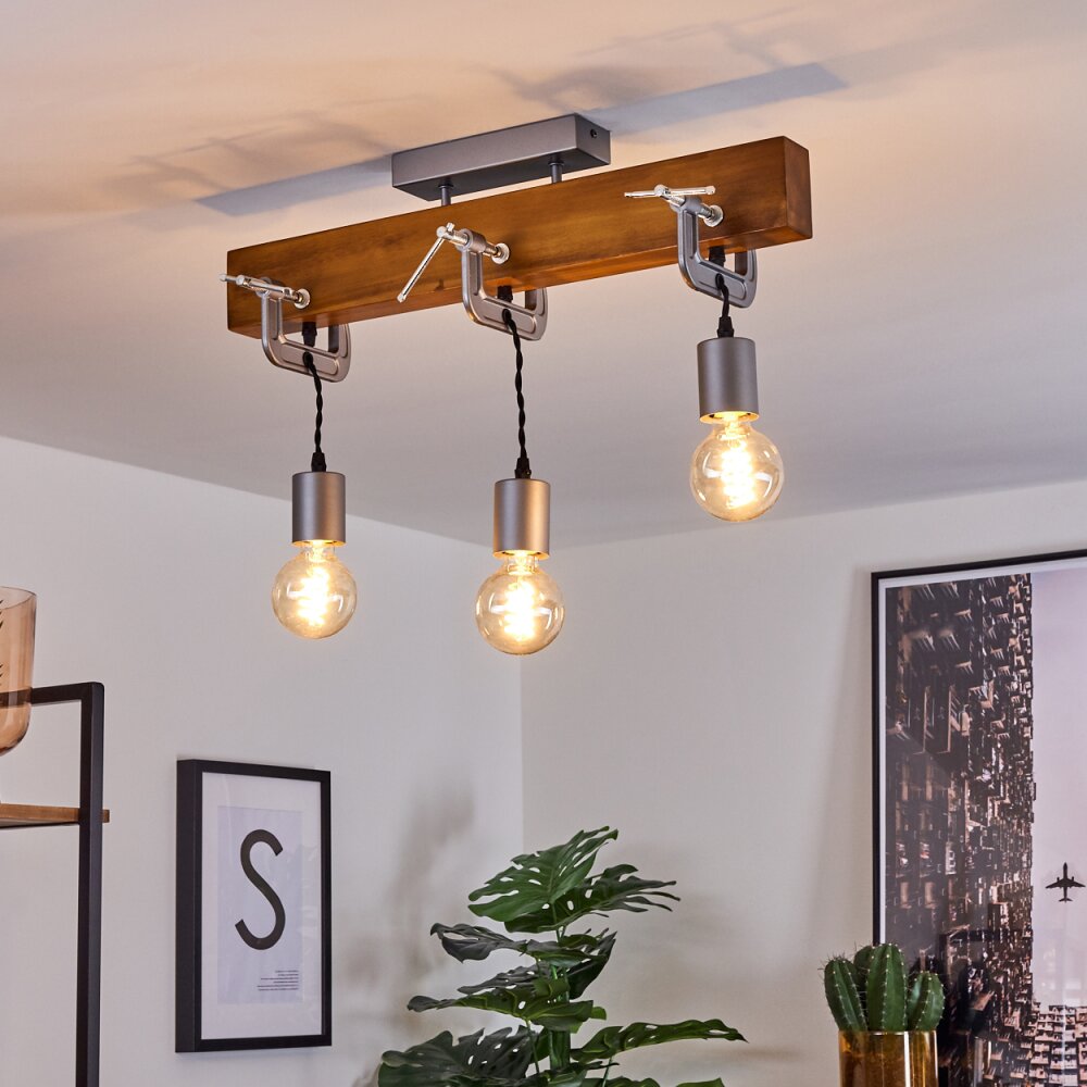 Suspension Hautahi Bois foncé, Noir, Argenté, 3 lumières main product photo
