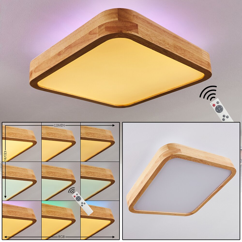 Panneau LED Batamoto Bois clair, Blanc, 2 lumières, Télécommandes, Changeur de couleurs main product photo