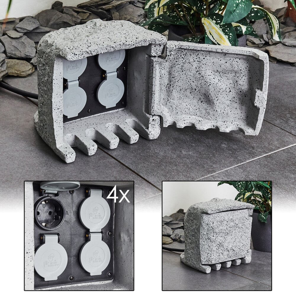Bloc de prises électriques d'extérieur Tinú Noir, Pierre main product photo
