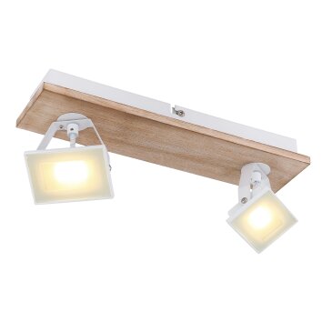 Plafonnier Globo JOYA LED Bois clair, Blanc, 2 lumières