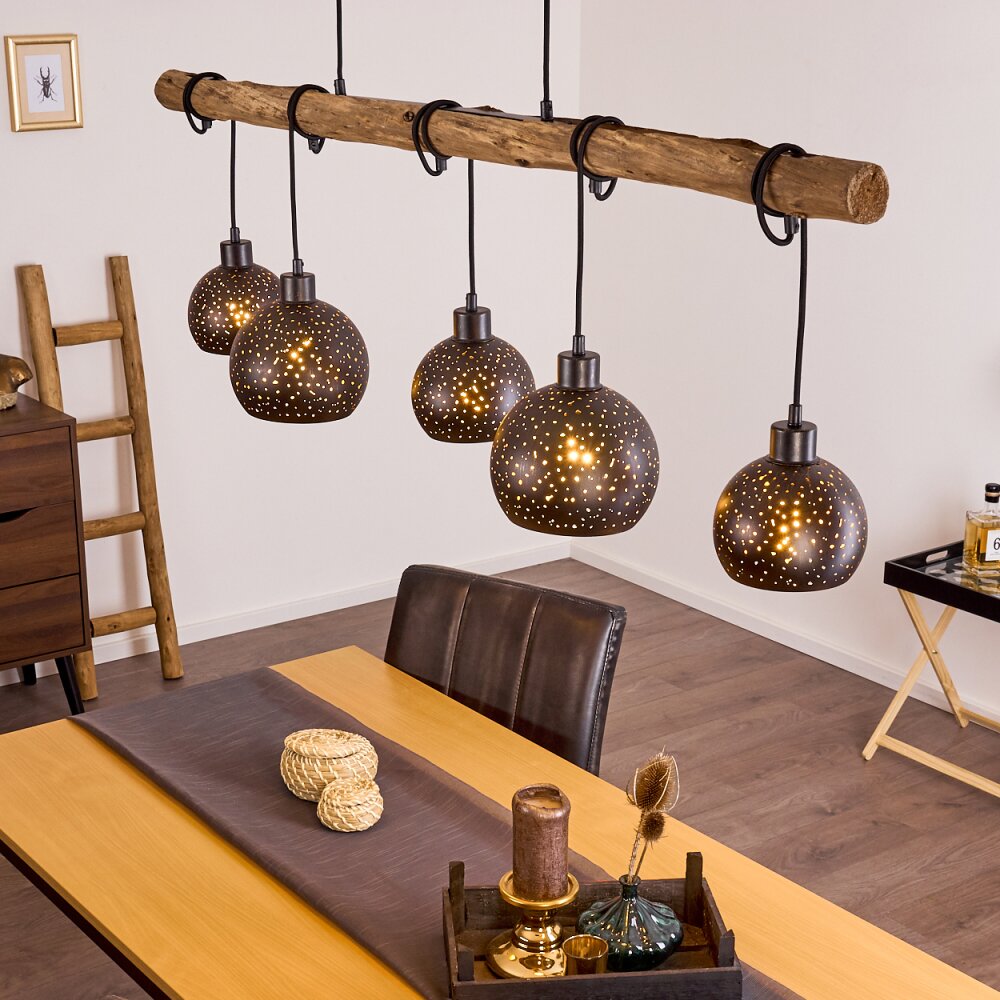 Suspension Imana Bois clair, Noir, 5 lumières main product photo