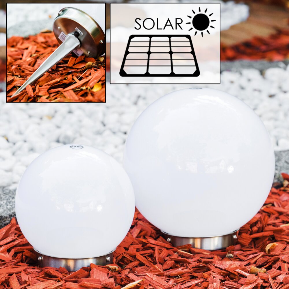Set de boules lumineuses solaires LED Acier inoxydable, 2 lumières main product photo