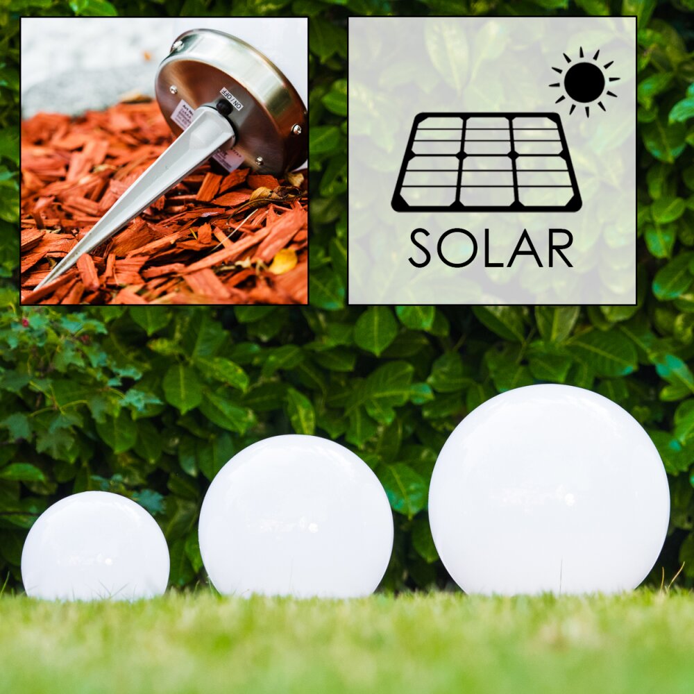 boule lumineuse Solar LED Acier inoxydable, 2 lumières main product photo
