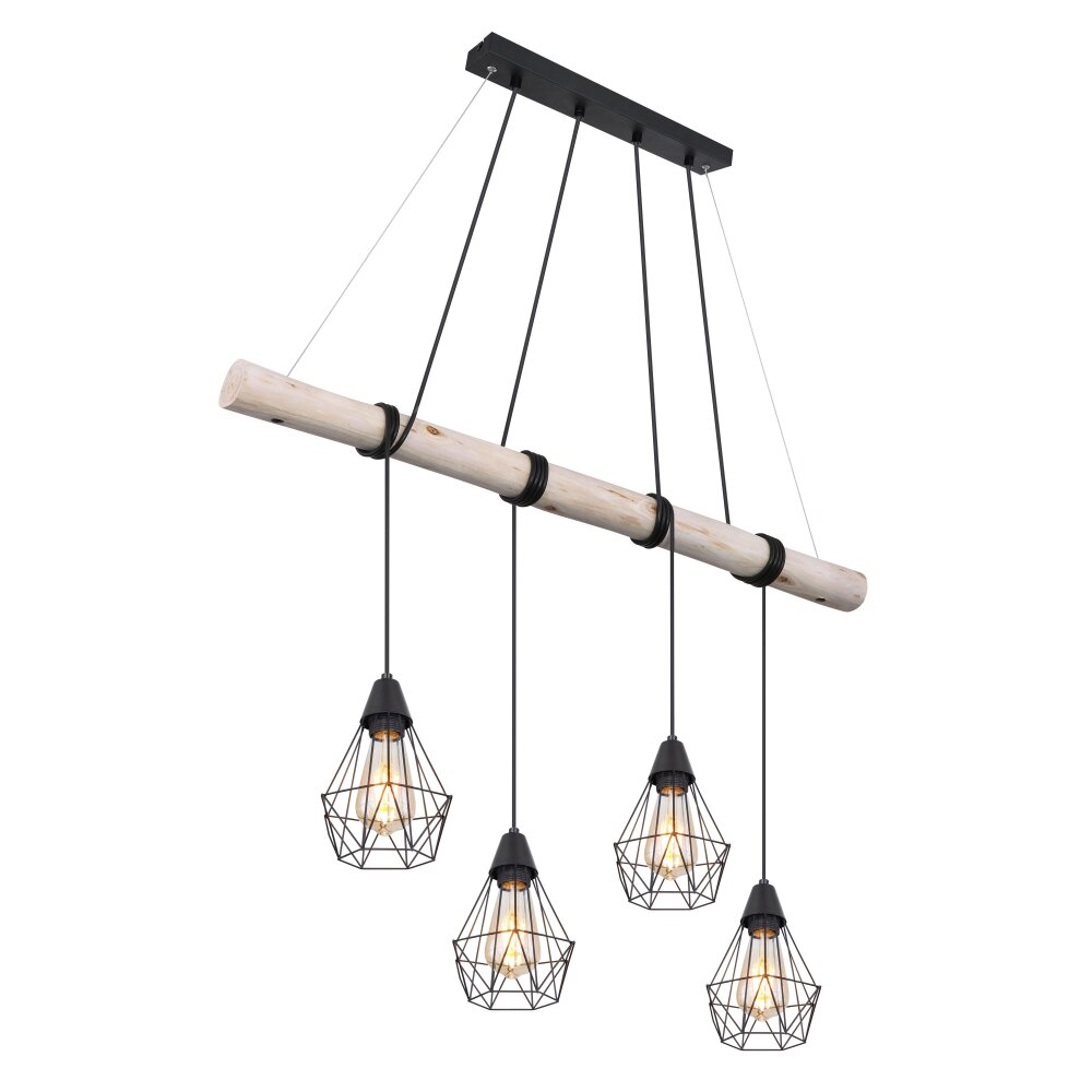 Suspension Globo ADA Bois clair, Noir, 4 lumières main product photo