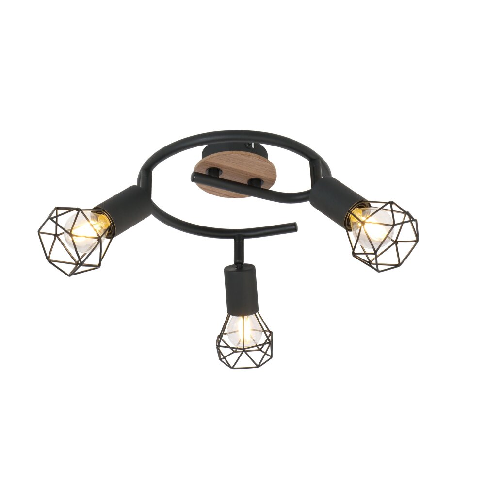Plafonnier Globo XARA Bois clair, Noir, 3 lumières main product photo