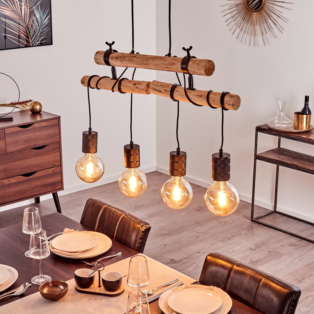 Suspension Ajaccio Bois clair, Noir, 4 lumières main product photo