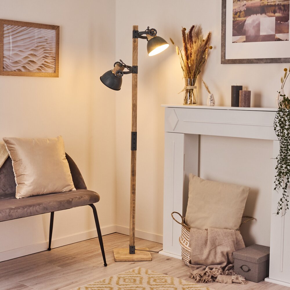Lampadaire Orny Gris, Bois clair, 2 lumières main product photo