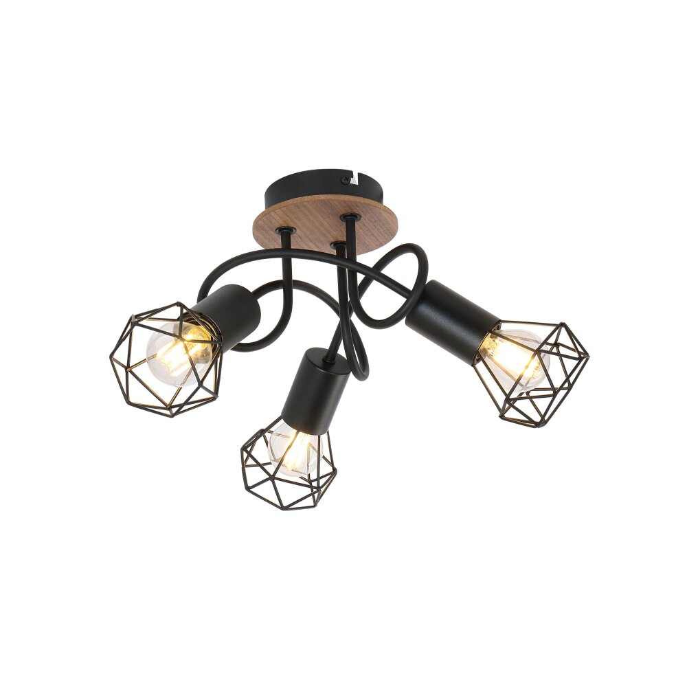Plafonnier Globo XARA Bois clair, Couleur bois, Noir, 3 lumières main product photo