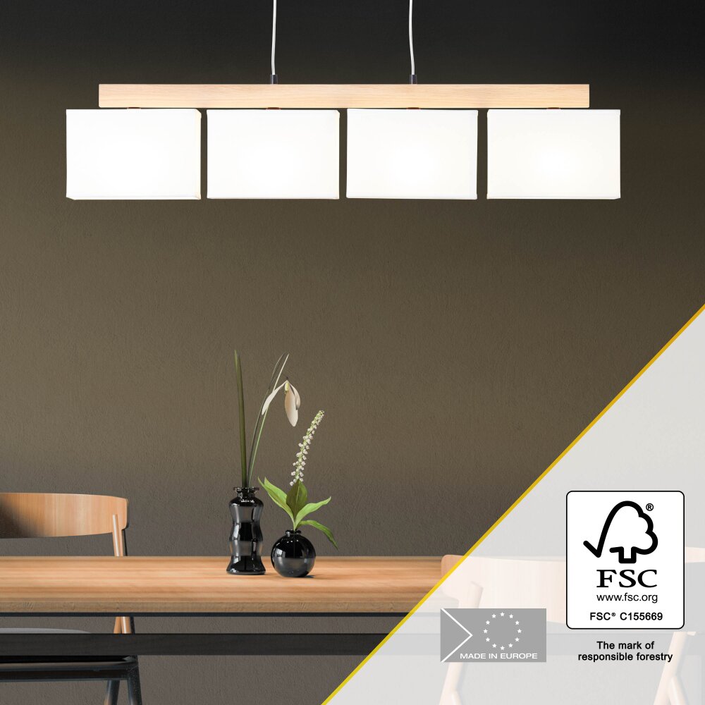 Suspension Brilliant Rayan Bois clair, Noir, 4 lumières main product photo