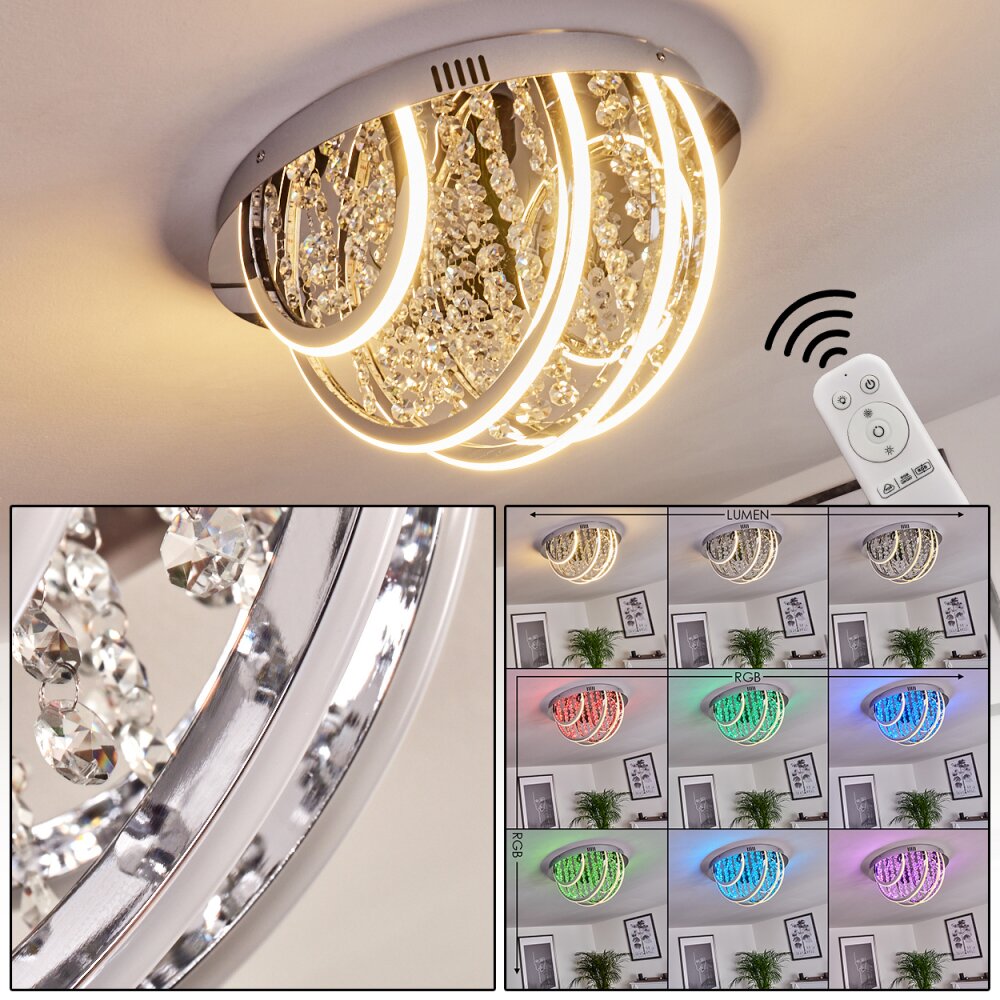 Plafonnier Toirano LED Chrome, Scintillant, Argenté, Blanc, 2 lumières, Télécommandes, Changeur de couleurs main product photo