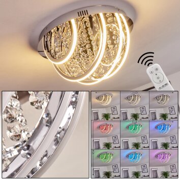 Plafonnier Toirano LED Chrome, Scintillant, Argenté, Blanc, 2 lumières, Télécommandes, Changeur de couleurs