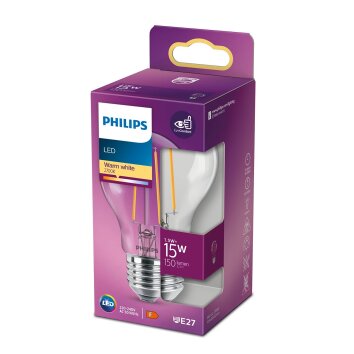 Philips LED E27 1,5 Watt 2700 Kelvin 150 Lumen Transparent, 1 lumière