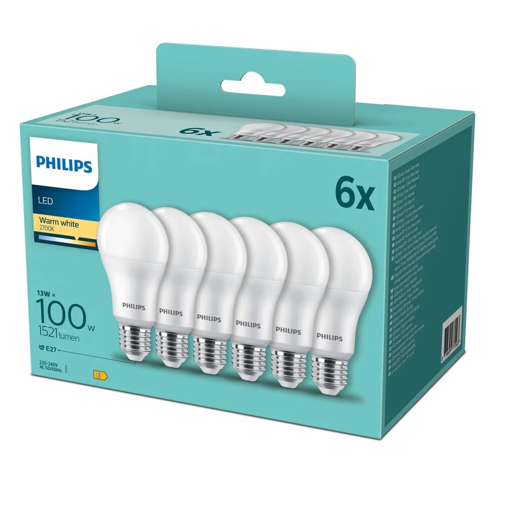 Philips 6x Set LED E27 13 Watt 2700 Kelvin 1521 Lumen main product photo