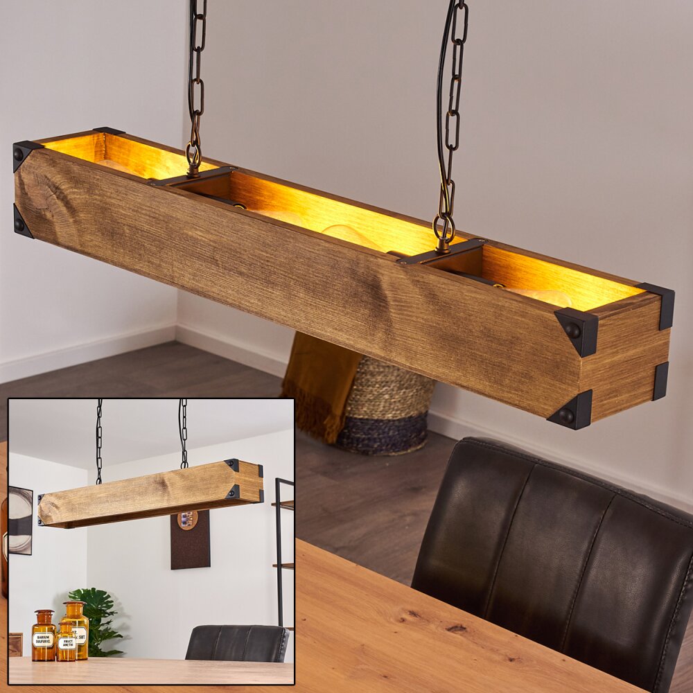 Suspension Olomouc Bois clair, Noir, 4 lumières main product photo
