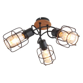 Plafonnier Globo WILLA Bois foncé, Noir, 3 lumières