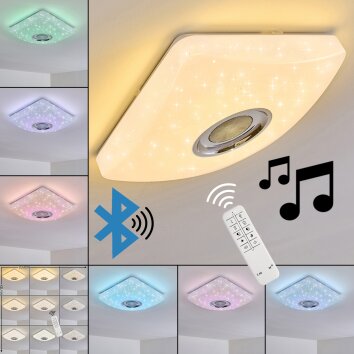 Plafonnier Lovisa LED Chrome, Blanc, 1 lumière, Télécommandes, Changeur de couleurs