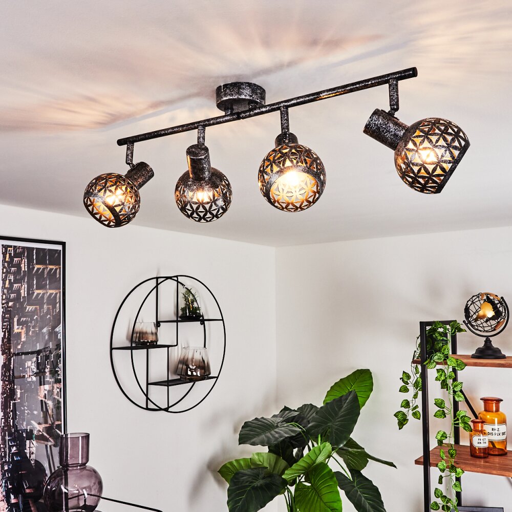 Plafonnier Stavik Noir, Argenté, 4 lumières main product photo