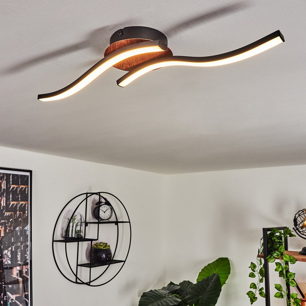 Plafonnier Odda LED Couleur bois, Noir, 2 lumières main product photo