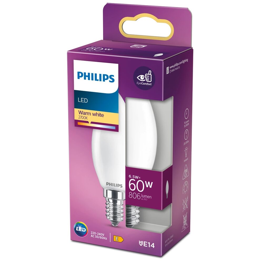 LED E14 6,5 Watt 2700 Kelvin 806 Lumen Philips main product photo
