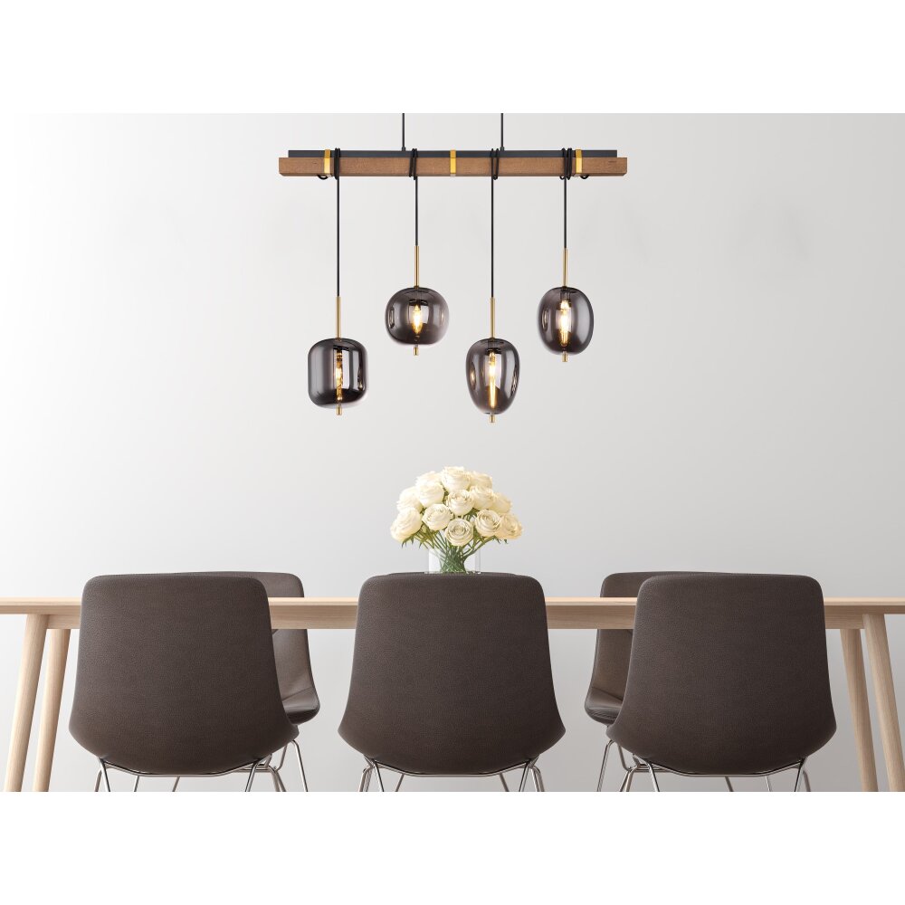Suspension Globo BLACKY Bois foncé, Noir, 4 lumières main product photo