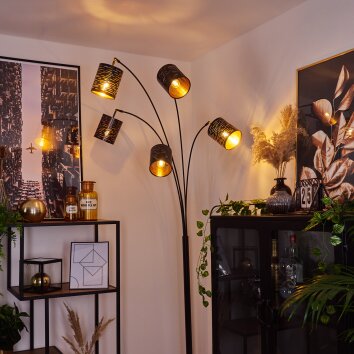 Lampadaire Bathinda Cuivré, Noir, 5 lumières