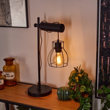 Lampe de table Gondo Brun, Noir, 1 lumière