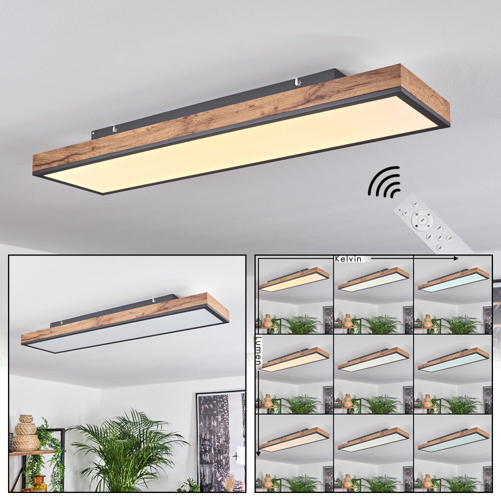 Plafonnier Salmi LED Brun, Couleur bois, Noir, 1 lumière, Télécommandes main product photo